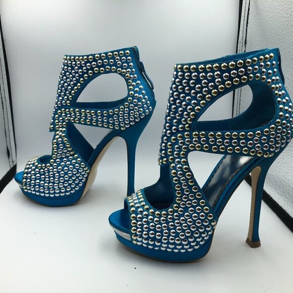 Bebe Cassandra Blue Silver Studded Women's Stiletto Heels Size 6M - Picture 3 of 8